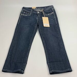 LA IDOL USA Denim Jean Capri Crop Jeans Size 7 Stretch Rhinestone Bling NEW